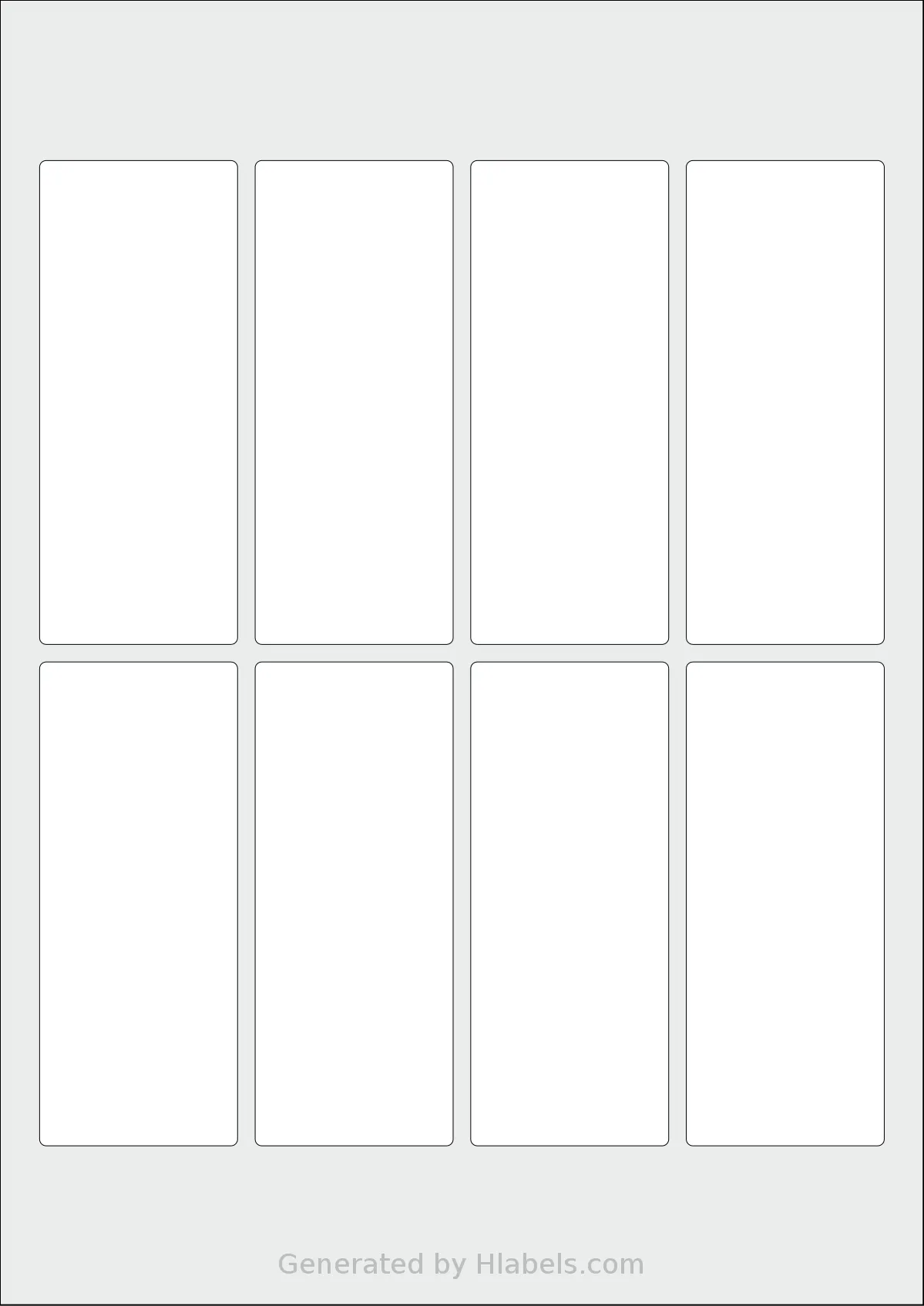 AALabels® AAU008 template with 8 rectangular 45 x 110 millimeter labels per sheet, on A4-size adhesive blank label sheets.