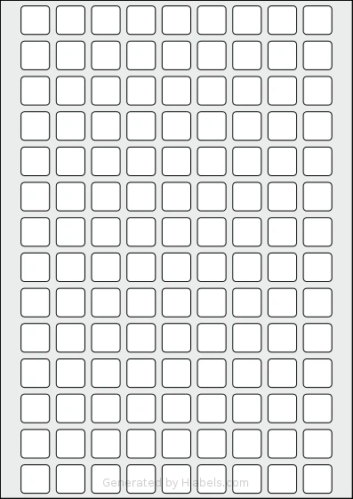 AALabels® AAU126 template with 126 square 17 x 17 millimeter labels per sheet, on A4-size adhesive blank label sheets.