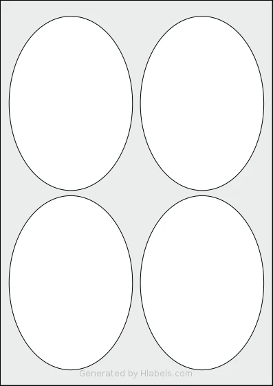 AALabels® AAV004 template with 4 oval 95 x 134 millimeter labels per sheet, on A4-size adhesive blank label sheets.