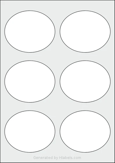 AALabels® AAV006 template with 6 oval 92 x 76 millimeter labels per sheet, on A4-size adhesive blank label sheets.