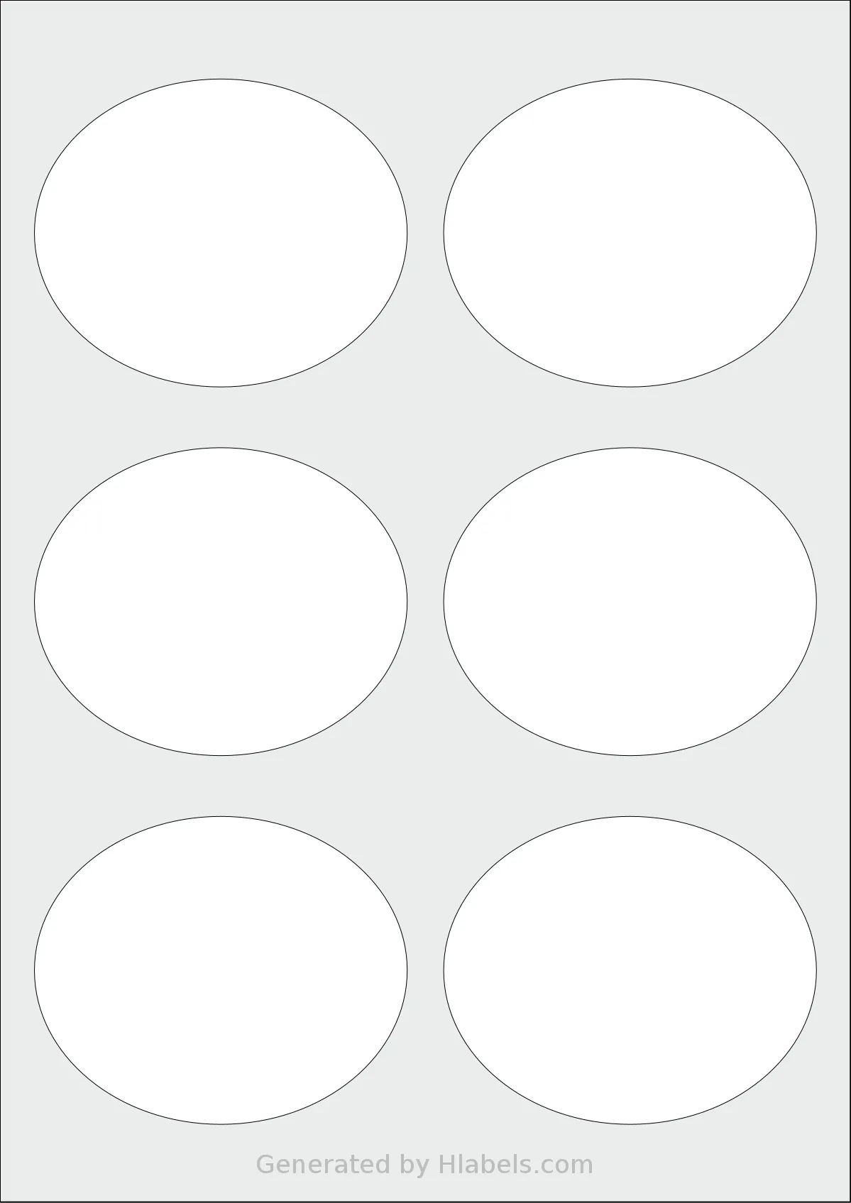 AALabels® AAV006 template with 6 oval 92 x 76 millimeter labels per sheet, on A4-size adhesive blank label sheets.