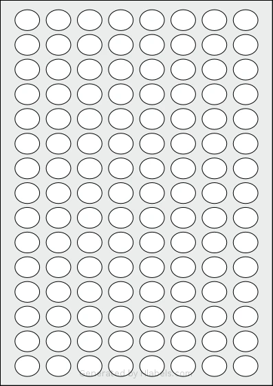 AALabels® AAV120 template with 120 oval 19 x 16 millimeter labels per sheet, on A4-size adhesive blank label sheets.
