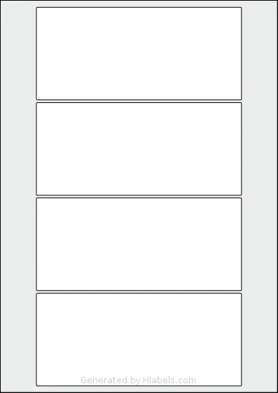 AALabels® AAW004 template with 4 rectangular 155 x 70 millimeter labels per sheet, on A4-size adhesive blank label sheets.