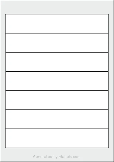 AALabels® AAW007 template with 7 rectangular 190 x 35 millimeter labels per sheet, on A4-size adhesive blank label sheets.