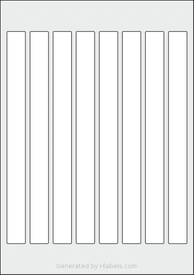 AALabels® AAW008 template with 8 rectangular 20 x 229 millimeter labels per sheet, on A4-size adhesive blank label sheets.