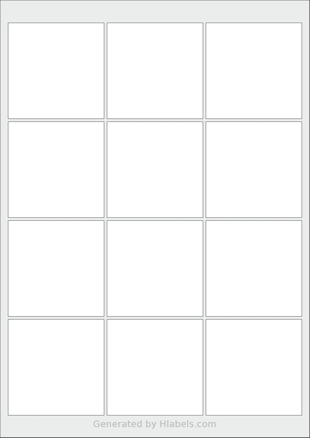 AALabels® AAW012 template with 12 square 65 x 65 millimeter labels per sheet, on A4-size adhesive blank label sheets.