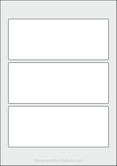 AALabels® AAX003 template with 3 rectangular 180 x 73 millimeter labels per sheet, on A4-size adhesive blank label sheets.