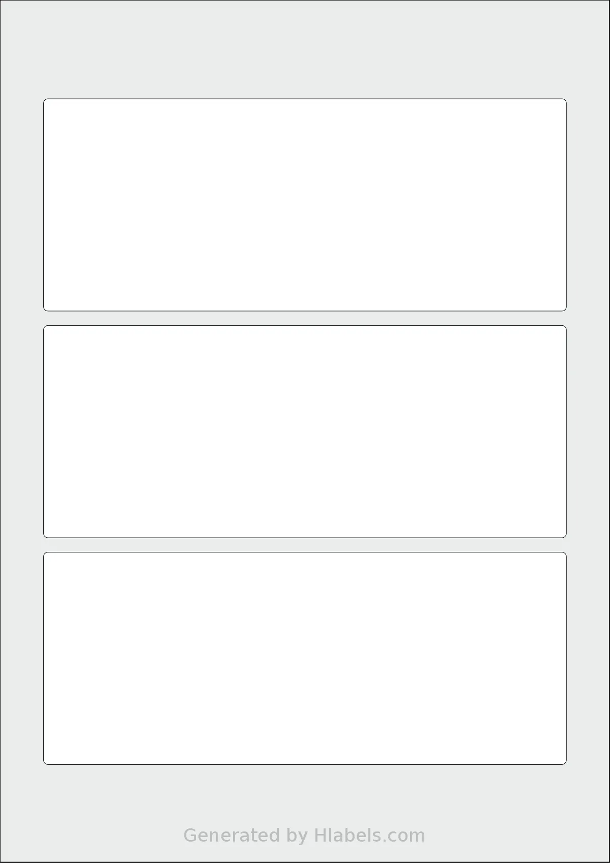 AALabels® AAX003 template with 3 rectangular 180 x 73 millimeter labels per sheet, on A4-size adhesive blank label sheets.