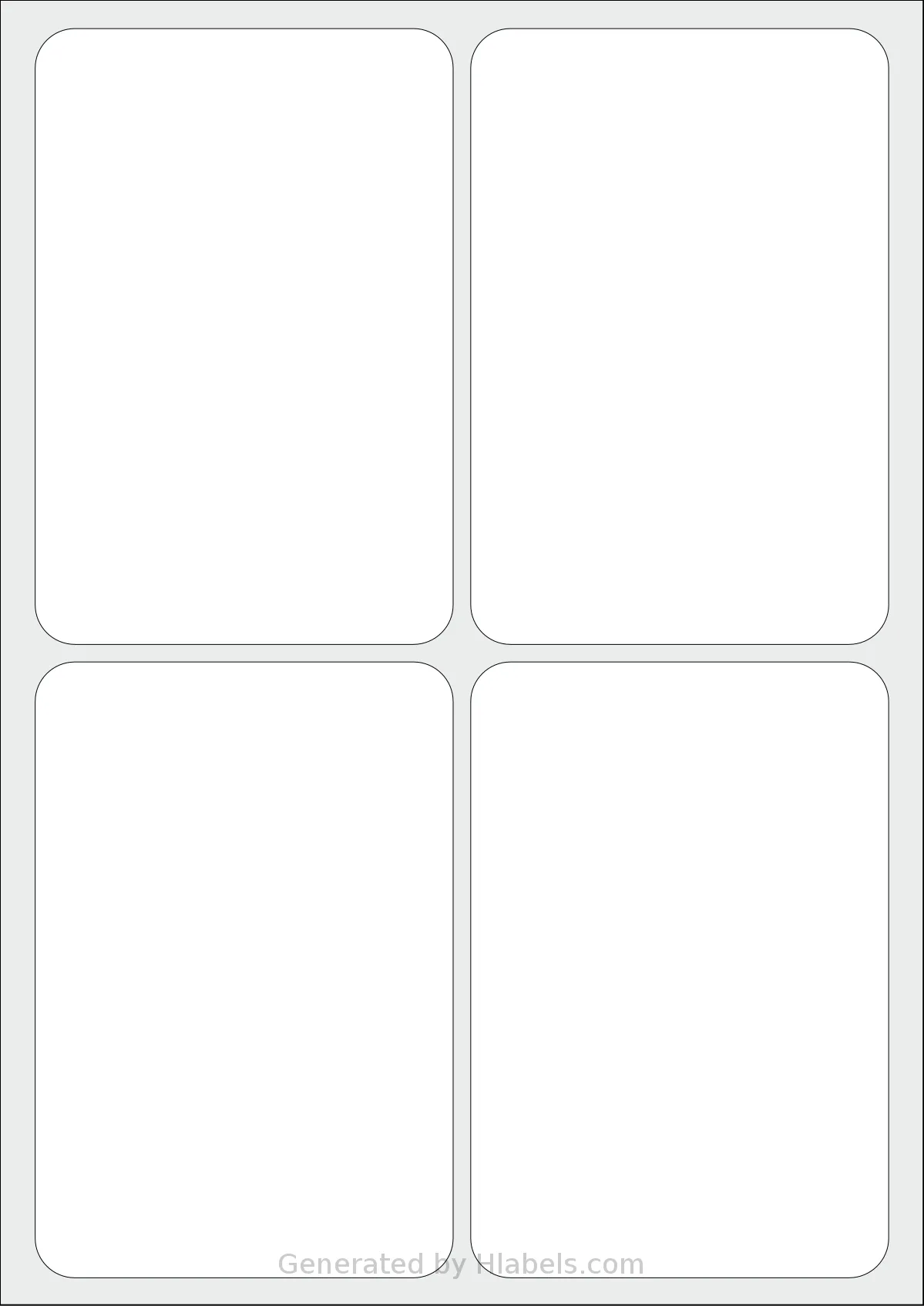 AALabels® AAX004 template with 4 rectangular 95 x 140 millimeter labels per sheet, on A4-size adhesive blank label sheets.