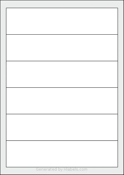 AALabels® AAX006 template with 6 rectangular 189 x 45 millimeter labels per sheet, on A4-size adhesive blank label sheets.