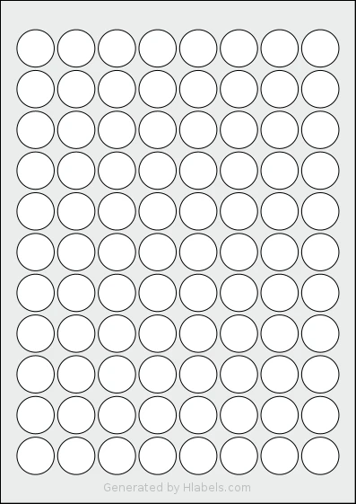 AALabels® AAX088 template with 88 circle labels per sheet, each 22 millimeter in diameter, on A4-size adhesive blank label sheets.