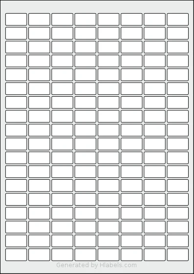 AALabels® AAX144 template with 144 rectangular 23 x 13 millimeter labels per sheet, on A4-size adhesive blank label sheets.
