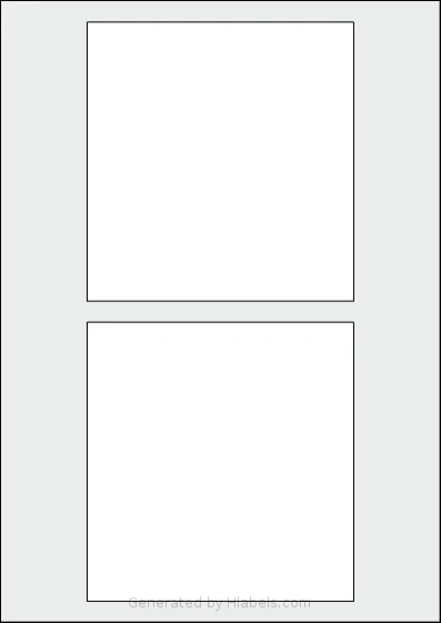 AALabels® AAXX02 template with 2 rectangular 127 x 133 millimeter labels per sheet, on A4-size adhesive blank label sheets.
