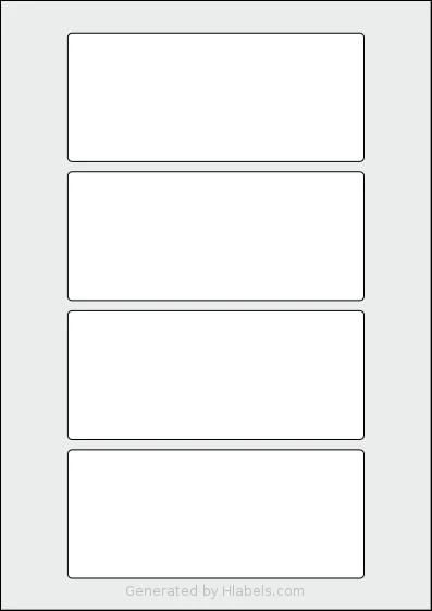 AALabels® AAXX04 template with 4 rectangular 144 x 62.5 millimeter labels per sheet, on A4-size adhesive blank label sheets.