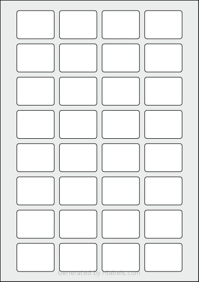 AALabels® AAY032 template with 32 rectangular 39.47 x 29.6 millimeter labels per sheet, on A4-size adhesive blank label sheets.