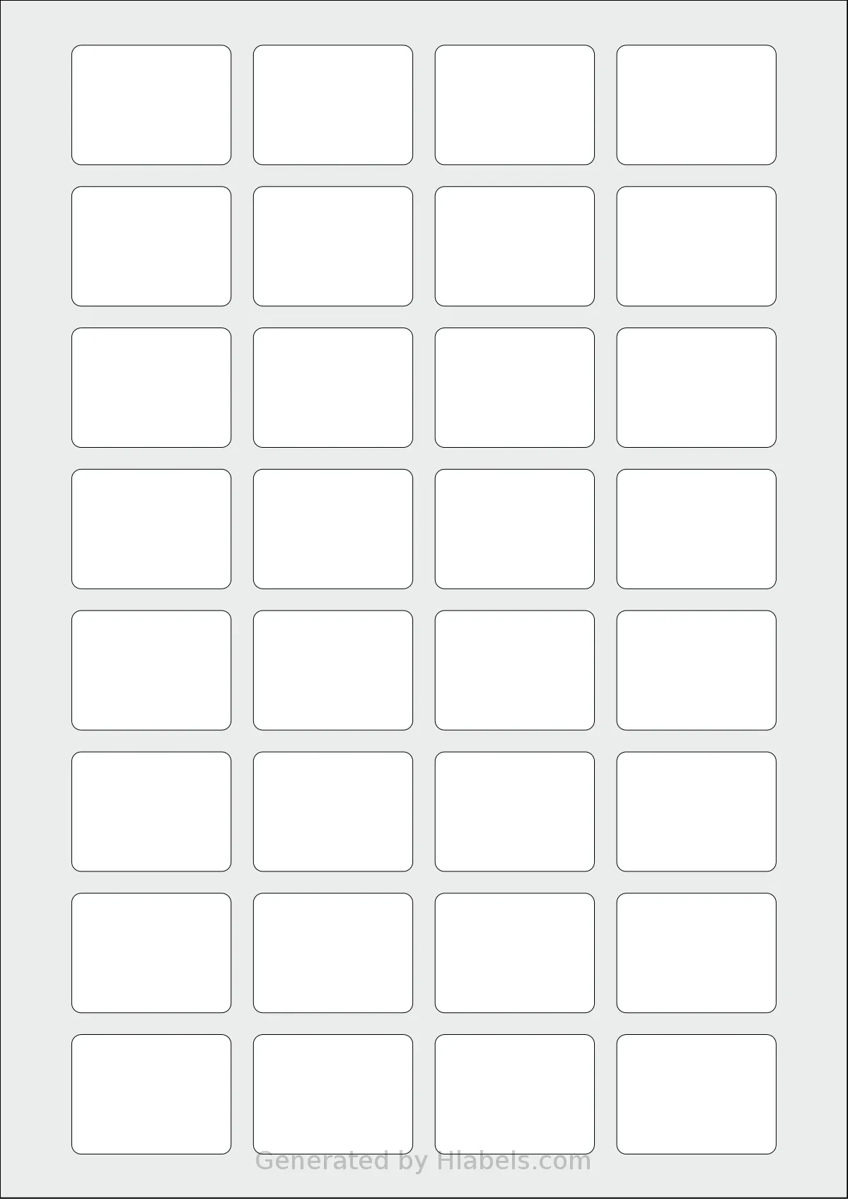 AALabels® AAY032 template with 32 rectangular 39.47 x 29.6 millimeter labels per sheet, on A4-size adhesive blank label sheets.