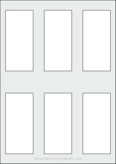 AALabels® AAZ006 template with 6 rectangular 50 x 110 millimeter labels per sheet, on A4-size adhesive blank label sheets.