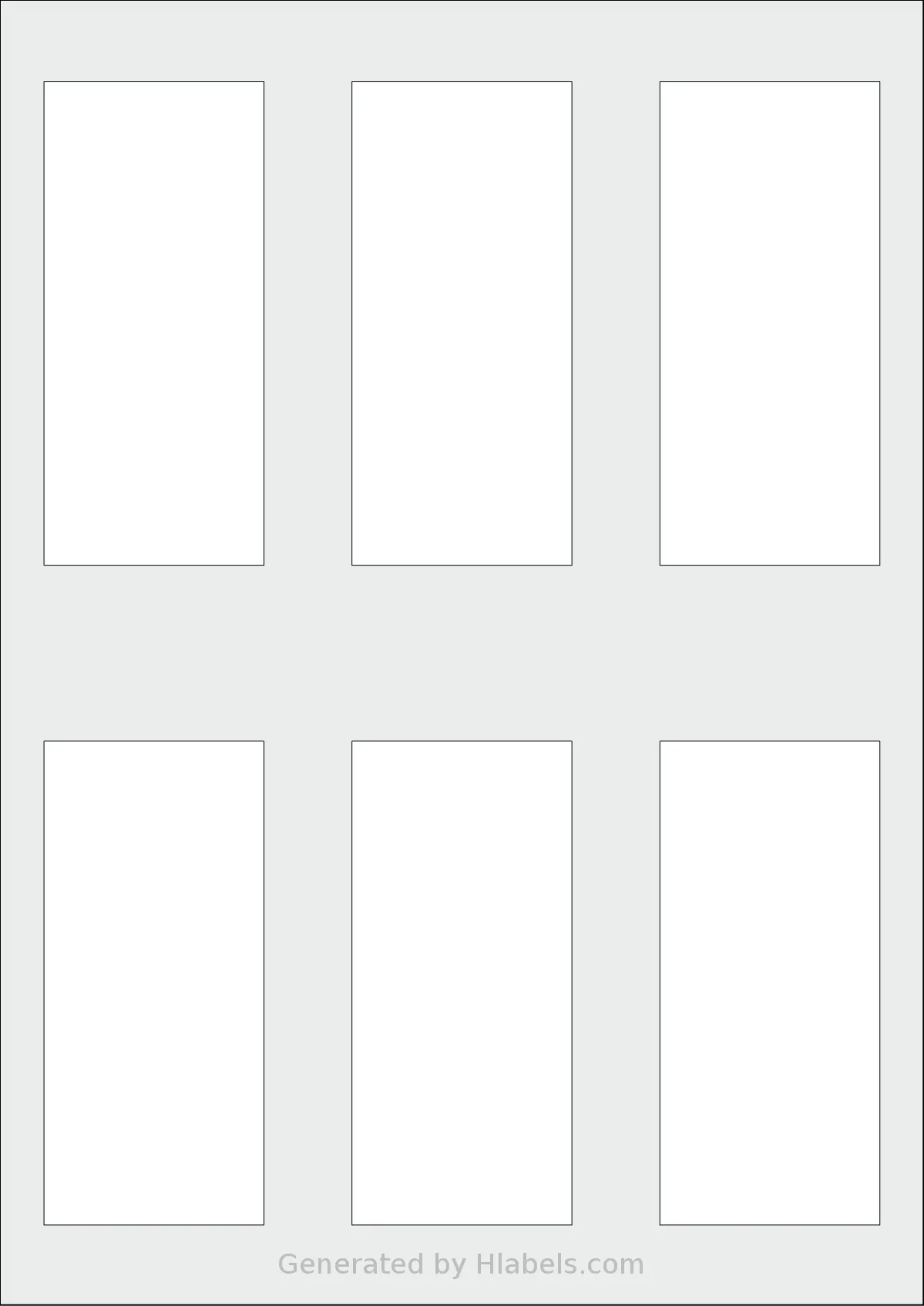 AALabels® AAZ006 template with 6 rectangular 50 x 110 millimeter labels per sheet, on A4-size adhesive blank label sheets.