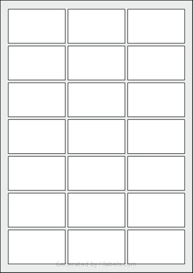 AALabels® AAZ021 template with 21 rectangular 62 x 37 millimeter labels per sheet, on A4-size adhesive blank label sheets.
