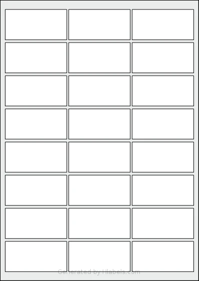 AALabels® AAZ024 template with 24 rectangular 65 x 32 millimeter labels per sheet, on A4-size adhesive blank label sheets.