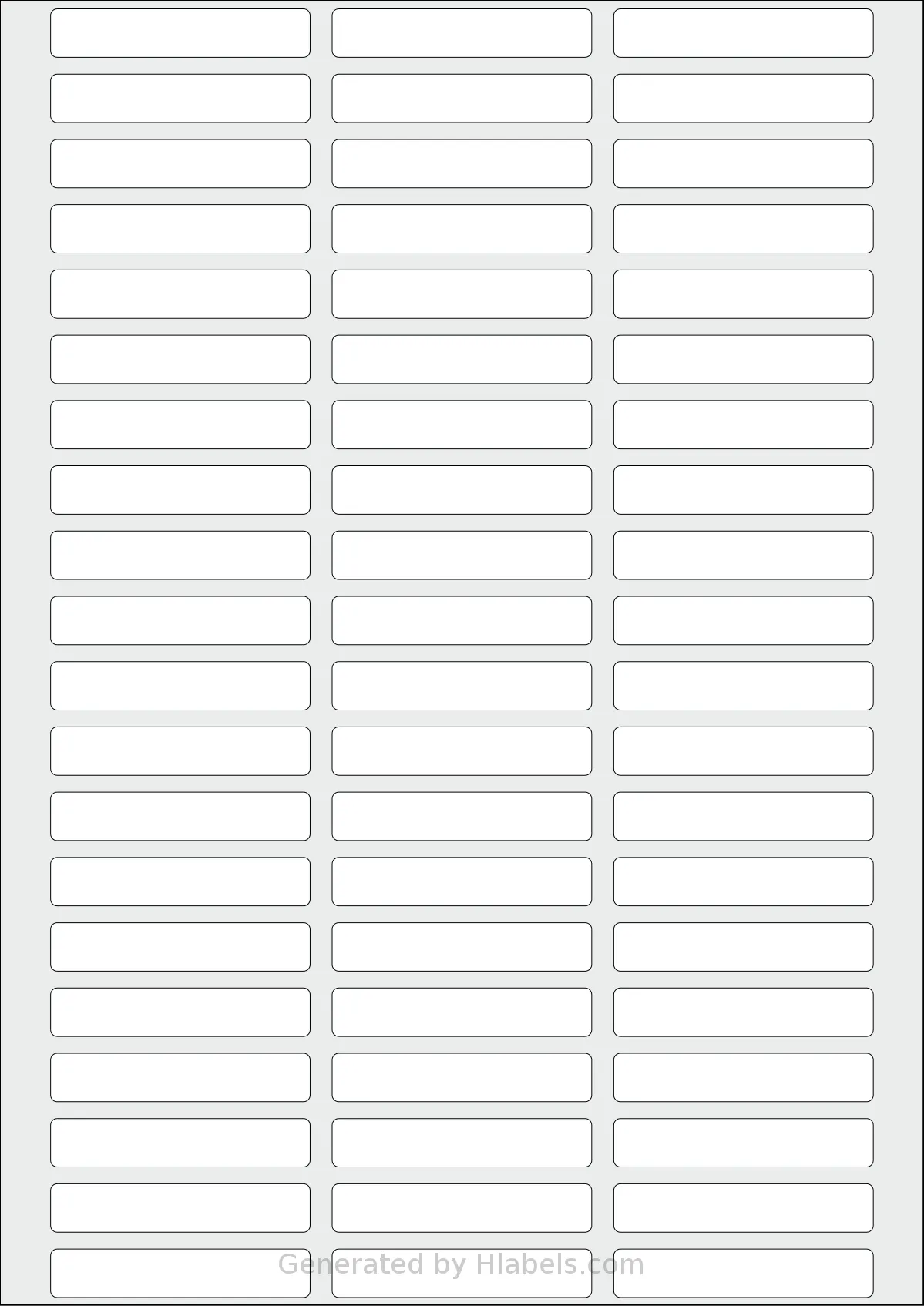 AALabels® AAZ060 template with 60 rectangular 59 x 11 millimeter labels per sheet, on A4-size adhesive blank label sheets.