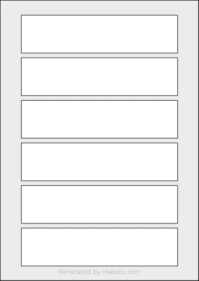 AALabels® AAZZ06 template with 6 rectangular 165 x 40 millimeter labels per sheet, on A4-size adhesive blank label sheets.