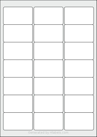 Apli® 01992 template with 21 rectangular 63.5 x 38.1 millimeter labels per sheet, on A4-size adhesive blank label sheets.