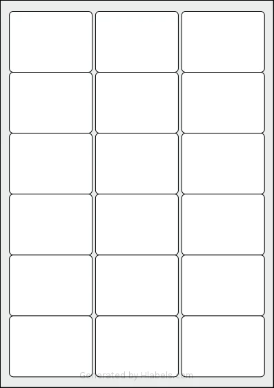 Apli® 02415 template with 18 rectangular 63.5 x 46.6 millimeter labels per sheet, on A4-size adhesive blank label sheets.