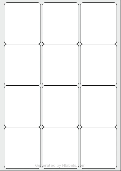 Apli® 02416 template with 12 rectangular 63.5 x 72 millimeter labels per sheet, on A4-size adhesive blank label sheets.