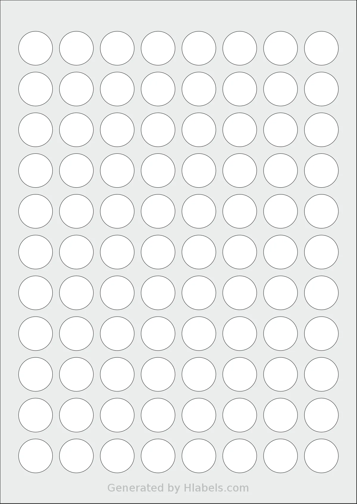 Avery® 20-RND template with 88 circle labels per sheet, each 20 millimeter in diameter, on A4-size adhesive blank label sheets.