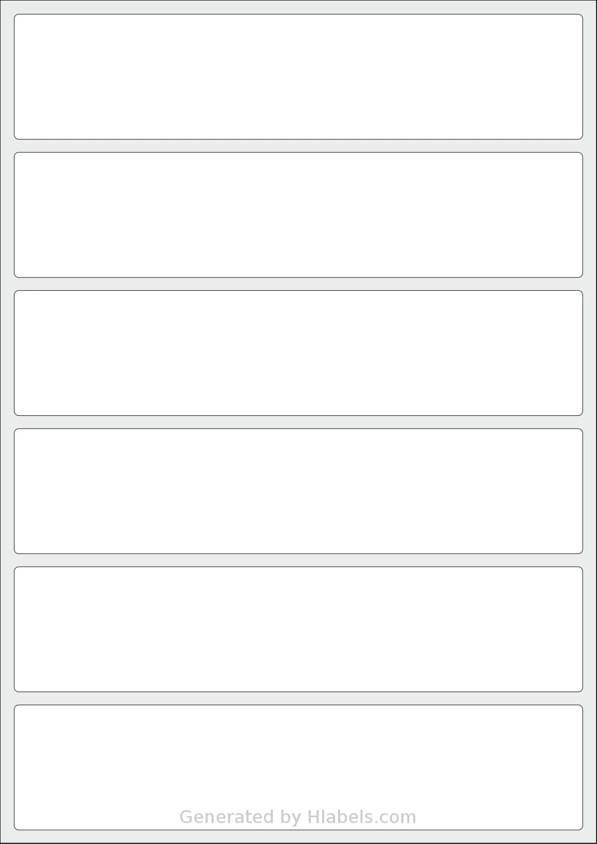 Avery® 200x44-R template with 6 rectangular 200 x 44 millimeter labels per sheet, on A4-size adhesive blank label sheets.