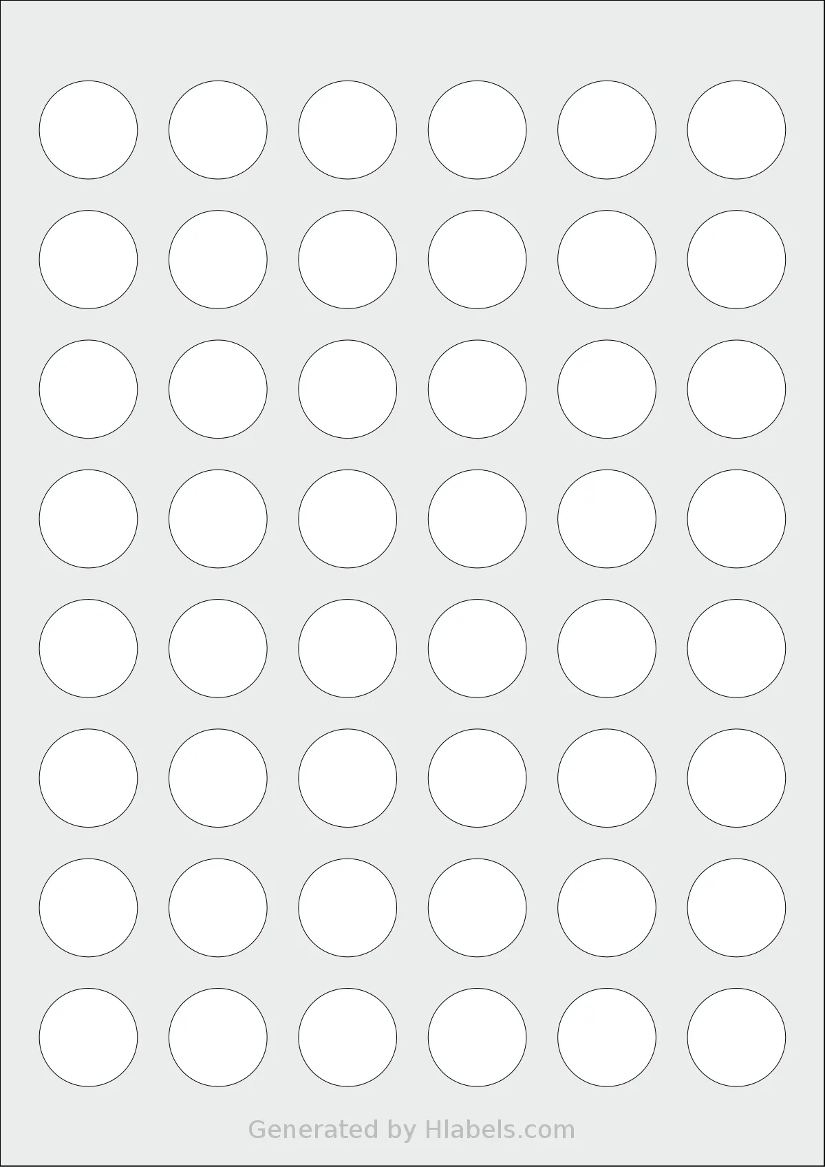 Avery® 25-RND template with 48 circle labels per sheet, each 25 millimeter in diameter, on A4-size adhesive blank label sheets.