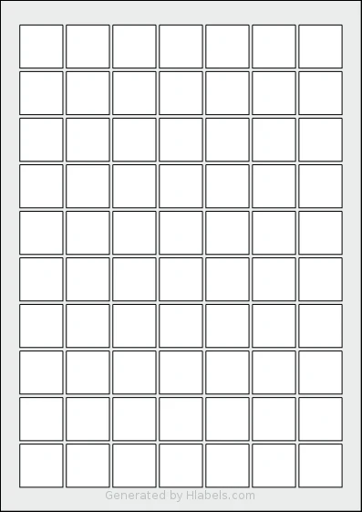 Avery® 2525 template with 70 square 25 x 25 millimeter labels per sheet, on A4-size adhesive blank label sheets.