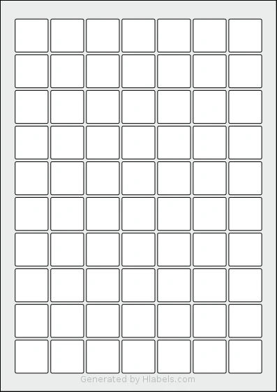Avery® 25x25-S template with 70 square 25 x 25 millimeter labels per sheet, on A4-size adhesive blank label sheets.