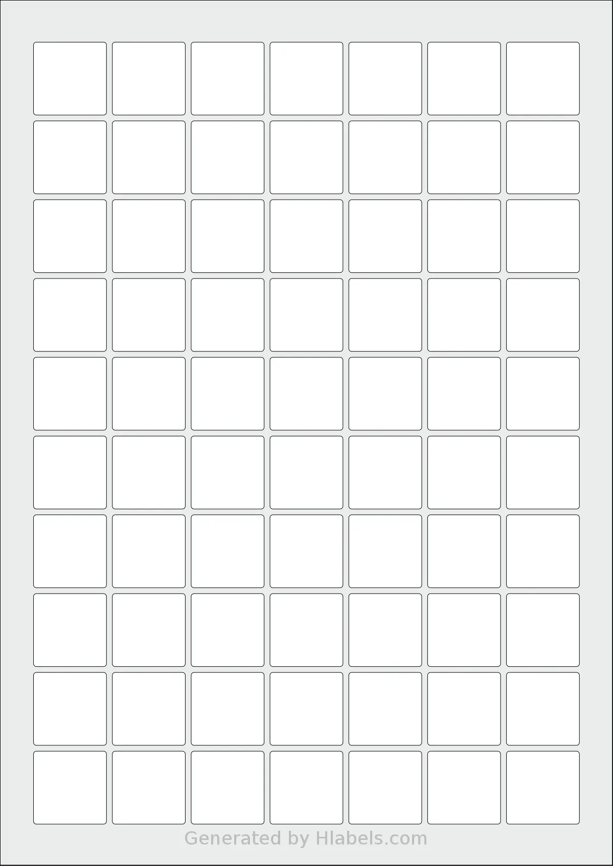 Avery® 25x25-S template with 70 square 25 x 25 millimeter labels per sheet, on A4-size adhesive blank label sheets.