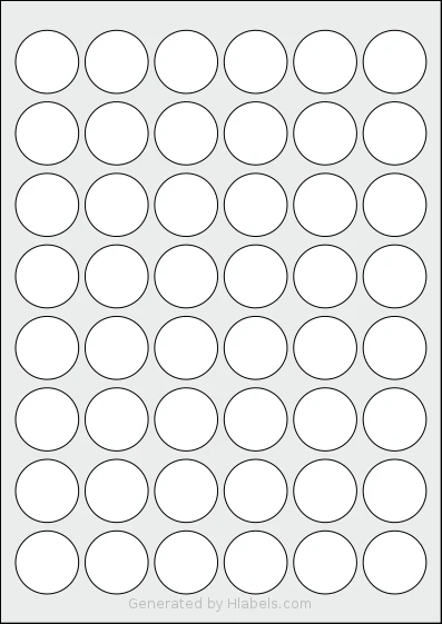 Avery® 30-RND template with 48 circle labels per sheet, each 30 millimeter in diameter, on A4-size adhesive blank label sheets.
