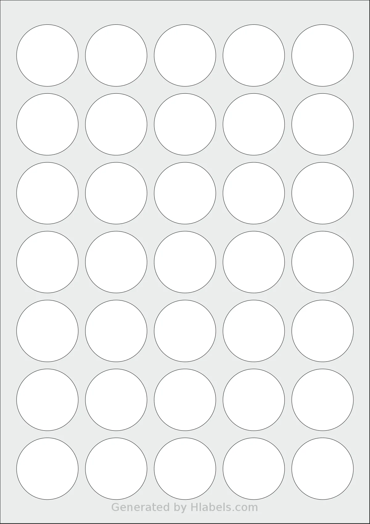 Avery® 35-RND template with 35 circle labels per sheet, each 35 millimeter in diameter, on A4-size adhesive blank label sheets.