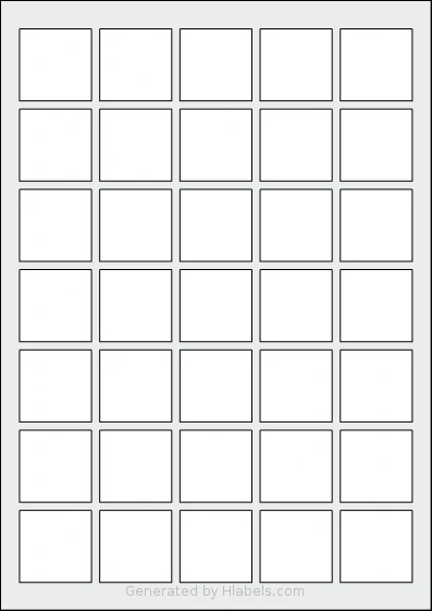 Avery® 3535 template with 35 square 35 x 35 millimeter labels per sheet, on A4-size adhesive blank label sheets.