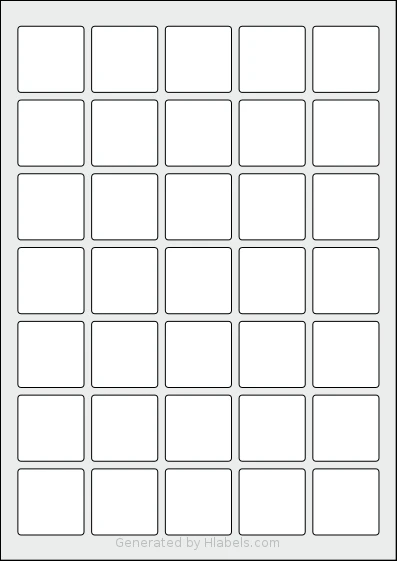 Avery® 35x35-S template with 35 square 35 x 35 millimeter labels per sheet, on A4-size adhesive blank label sheets.