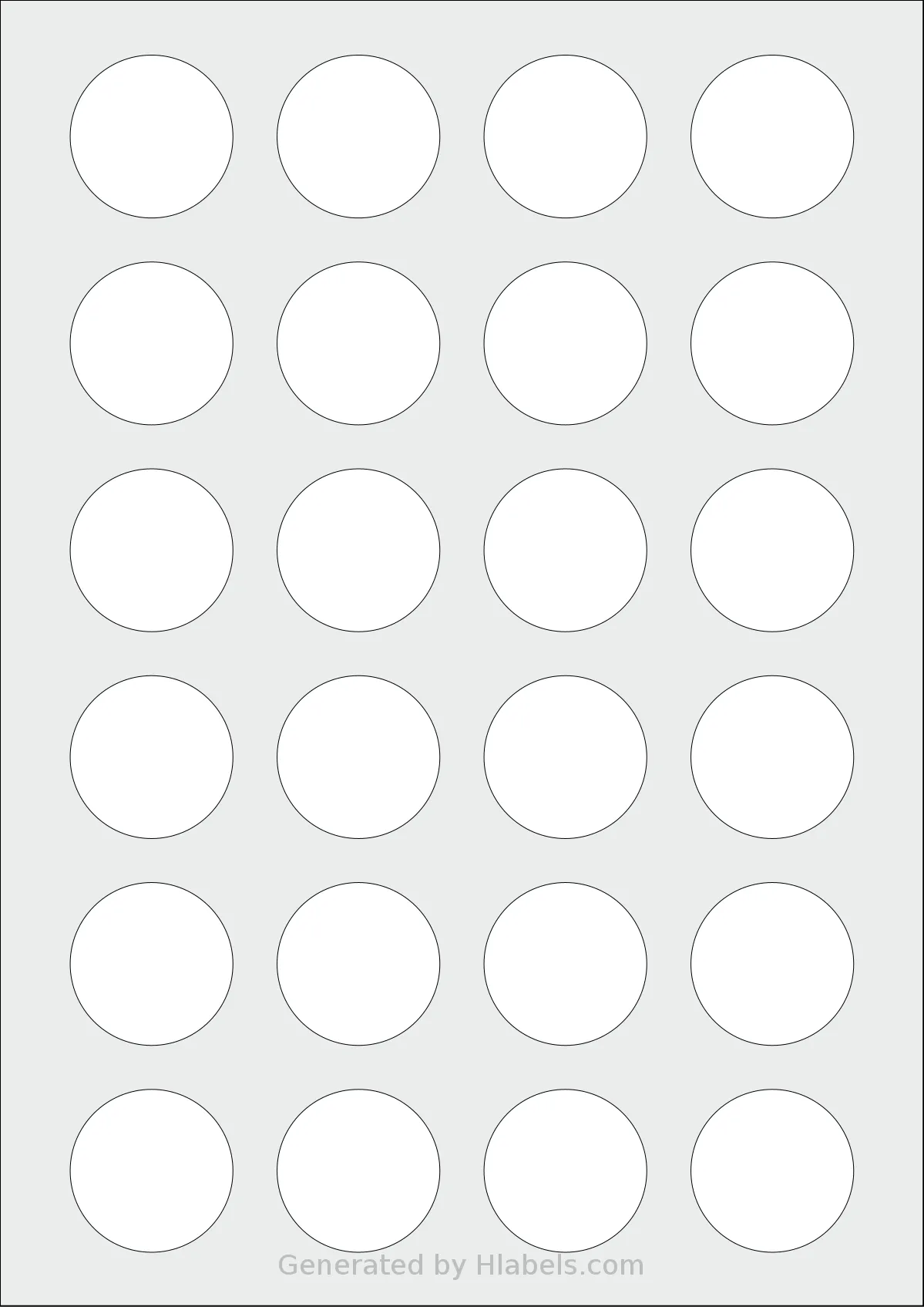 Avery® 37-RND template with 24 circle labels per sheet, each 37 millimeter in diameter, on A4-size adhesive blank label sheets.