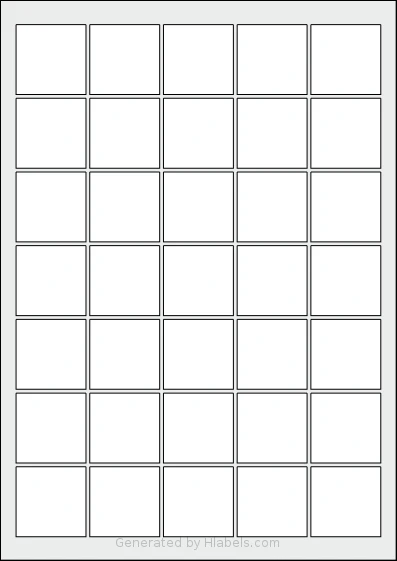 Avery® 3737 template with 35 square 37 x 37 millimeter labels per sheet, on A4-size adhesive blank label sheets.