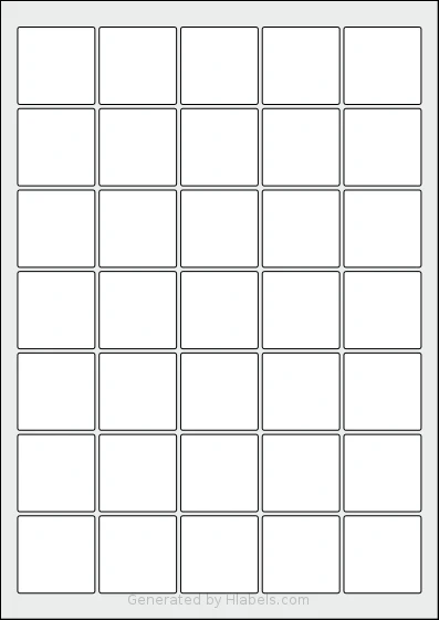 Avery® 37x37-S template with 35 square 37 x 37 millimeter labels per sheet, on A4-size adhesive blank label sheets.