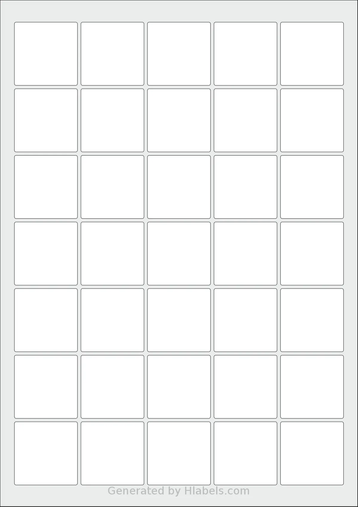 Avery® 37x37-S template with 35 square 37 x 37 millimeter labels per sheet, on A4-size adhesive blank label sheets.