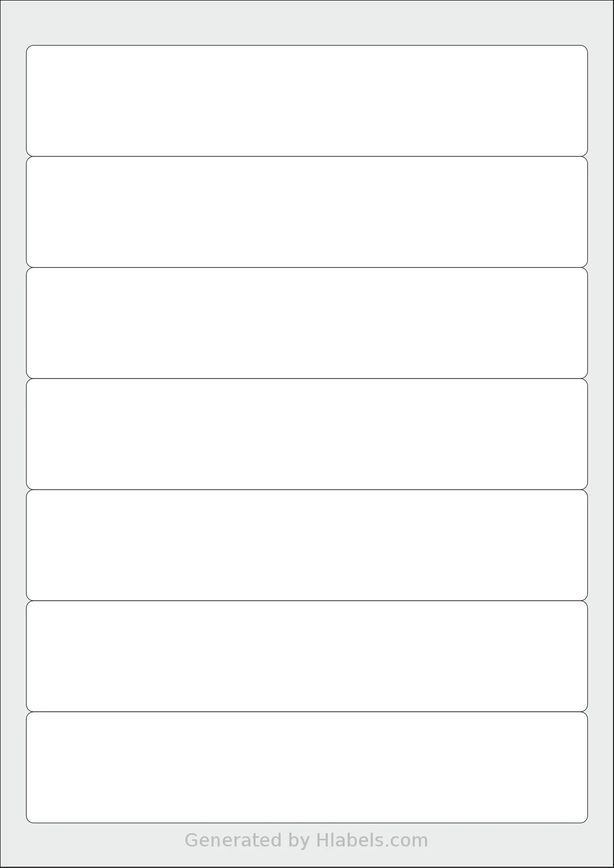 Avery® 38x192-R template with 7 rectangular 192 x 38 millimeter labels per sheet, on A4-size adhesive blank label sheets.