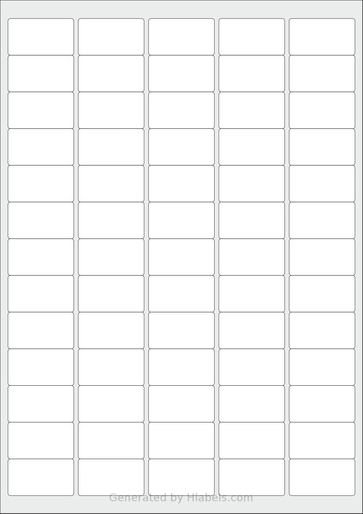 Avery® 38x21-R template with 65 rectangular 38.1 x 21.2 millimeter labels per sheet, on A4-size adhesive blank label sheets.