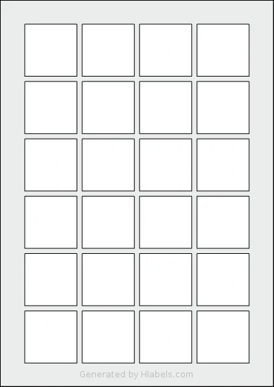 Avery® 4040 template with 24 square 40 x 40 millimeter labels per sheet, on A4-size adhesive blank label sheets.