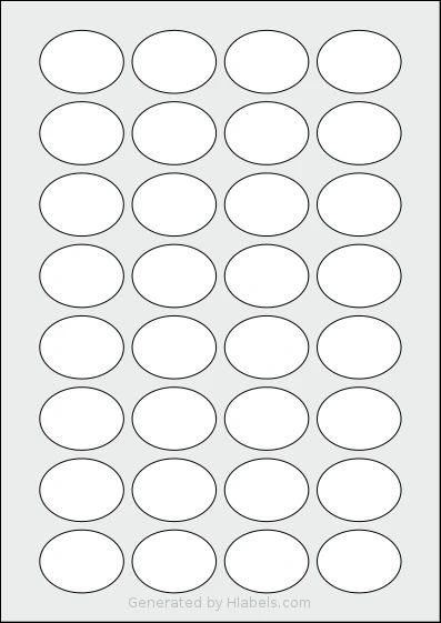 Avery® 40x30-O template with 32 oval 40 x 30 millimeter labels per sheet, on A4-size adhesive blank label sheets.