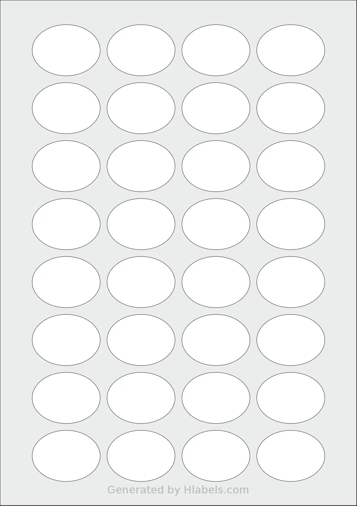 Avery® 40x30-O template with 32 oval 40 x 30 millimeter labels per sheet, on A4-size adhesive blank label sheets.