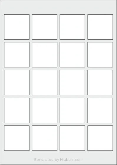 Avery® 4545 template with 20 square 45 x 45 millimeter labels per sheet, on A4-size adhesive blank label sheets.