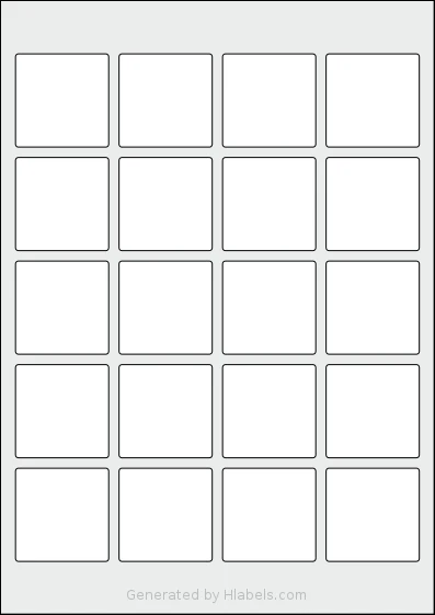 Avery® 45x45-S template with 20 square 45 x 45 millimeter labels per sheet, on A4-size adhesive blank label sheets.